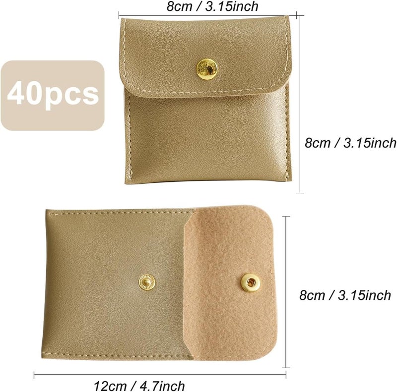 Handmade 40pcs PU Leather Small Bags for Jewelry 8 x 8cm Snap Button Jewelry Packaging Bag Gold Luxury Small Favor Bags Jewelry Gift Bags for Earrings Necklaces Bracelet Ring - Image 2